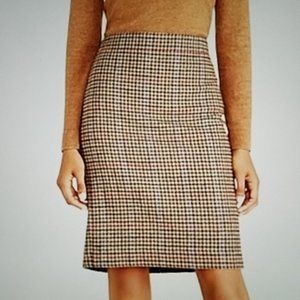 J.Crew Factory Lined Wool Blend Brown Houndstooth Pencil Skirt Sz 2
